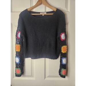 No Comment Crochet Bell Sleeved Cropped Sweater